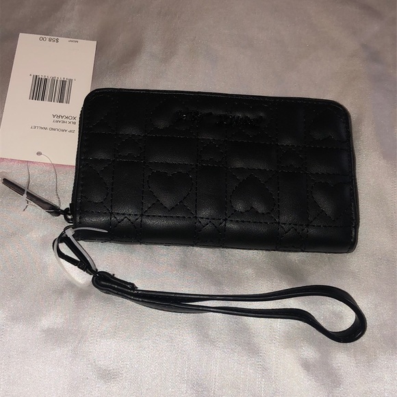 Betsey Johnson Black Faux Leather ZA Wallet Quilted Heart & Geometric Design NWT - Picture 2 of 16